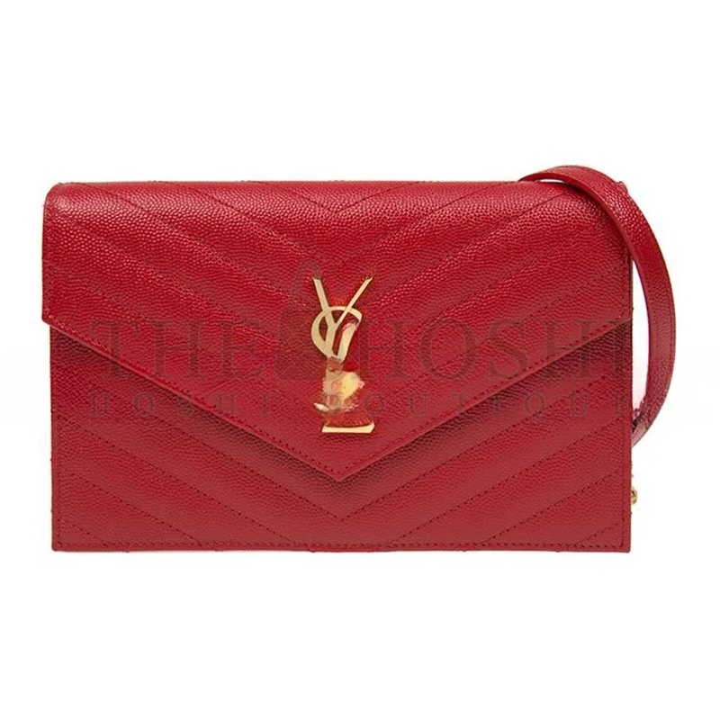 Y51 CASSANDRE MATELASSÉ ENVELOPE CHAIN WALLET IN GRAIN DE POUDRE EMBOSSED LEATHER 393953BOW016515 (19*12.5*3.5cm) Master Quality